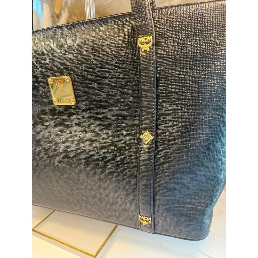Vintage MCM Black Textured Leather Studded Shoulder Tote Bag Michael Cromer Era - Picture 8 of 13